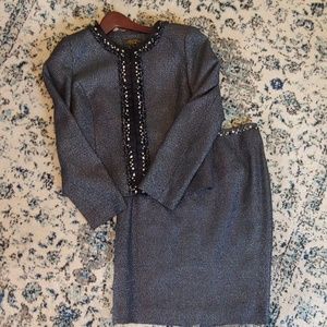 Tahari Luxe two piece, blue & silver skirt suit, 8